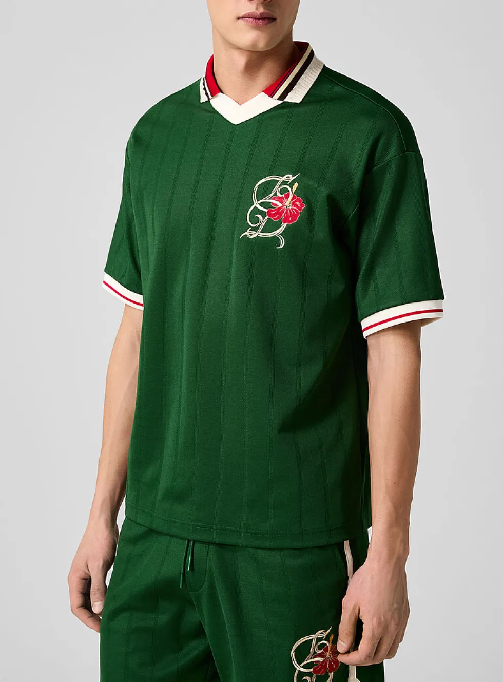 Hibiscus embroidered soccer jersey