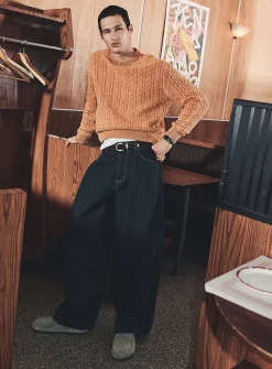 Hickory-stripe baggy jean