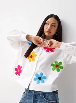 High-pile fleece flowers shirt