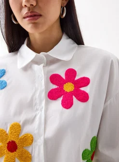 High-pile fleece flowers shirt