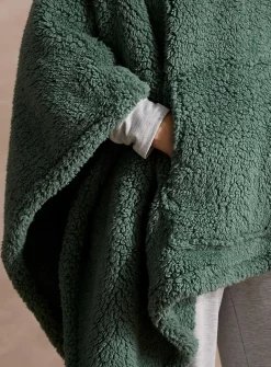 High-pile fleece oversized hooded poncho
