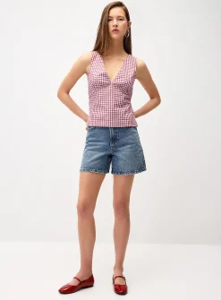 High-rise denim mom short