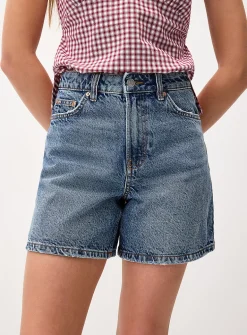 High-rise denim mom short