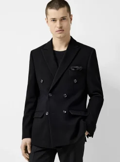Honeycomb texture double-breasted blazer