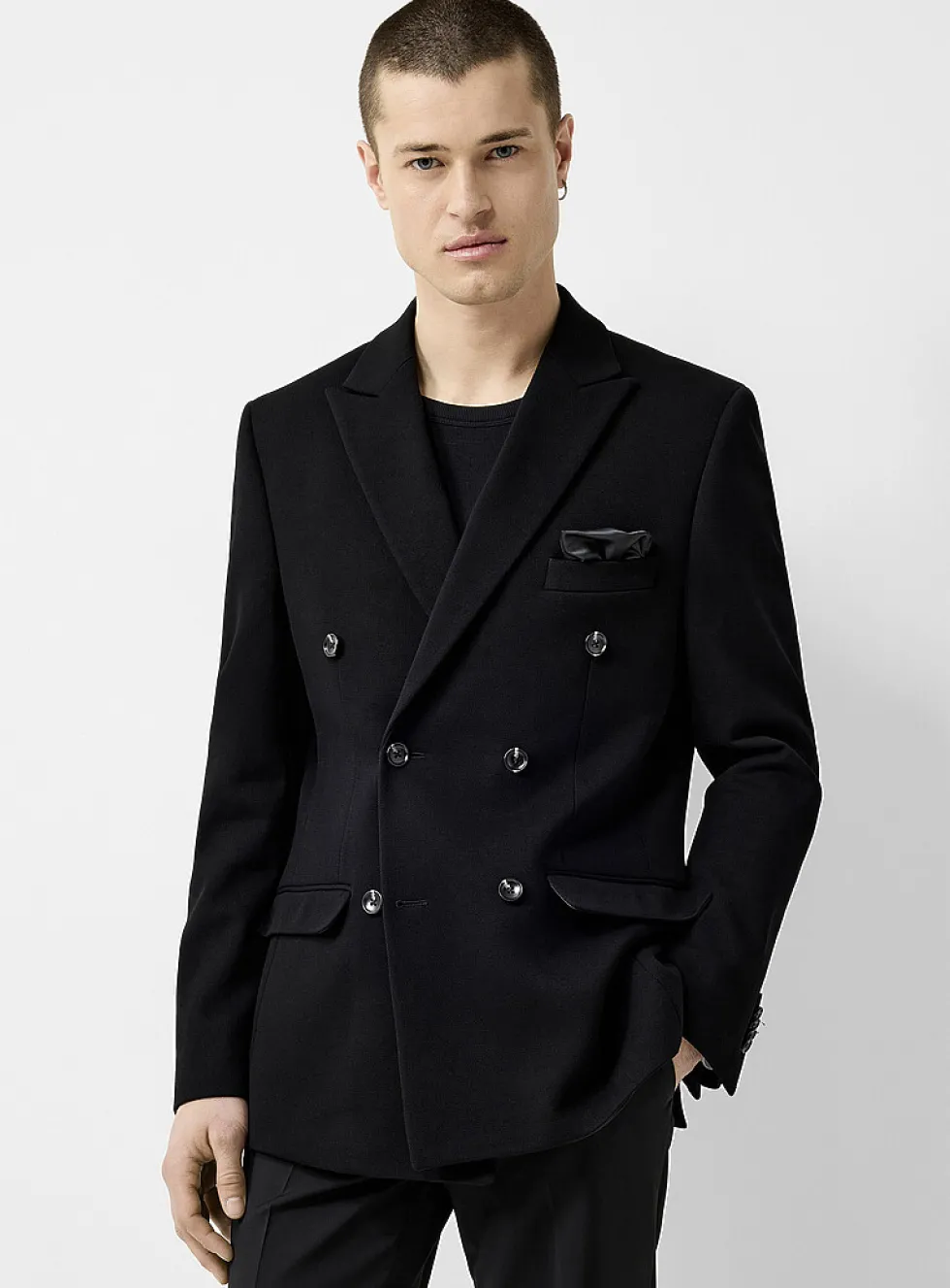 Honeycomb texture double-breasted blazer