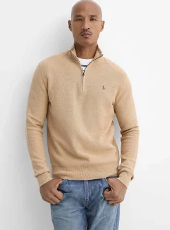 Honeycomb-stitch zip-neck sweater