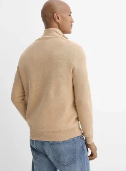 Honeycomb-stitch zip-neck sweater