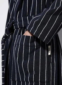 Hooded striped terry bathrobe