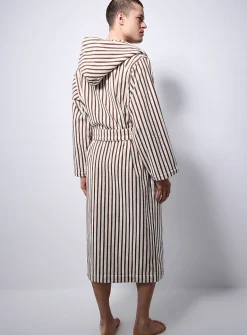 Hooded striped terry bathrobe