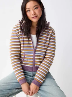 Hooded striped zip-up cardigan