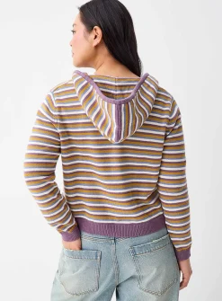 Hooded striped zip-up cardigan