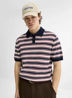 Horizontal stripe knit polo
