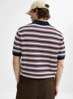 Horizontal stripe knit polo