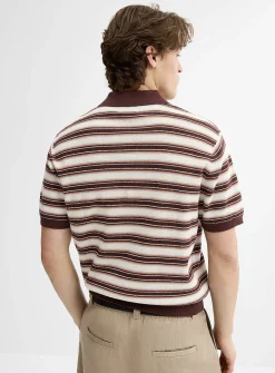 Horizontal stripe knit polo