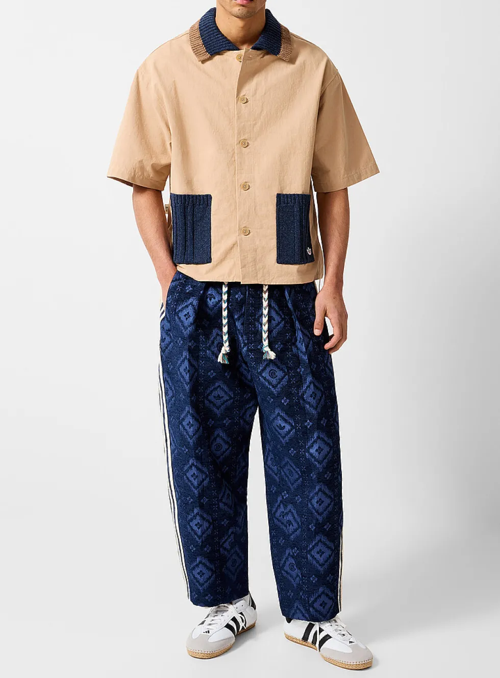 Ikat pointelle stripes track pant