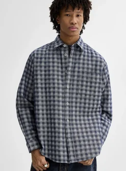 Indigo gingham twill shirt