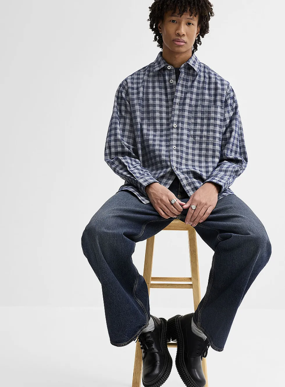 Indigo gingham twill shirt