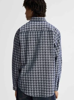 Indigo gingham twill shirt