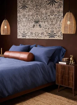Indigo linen and organic cotton duvet cover set