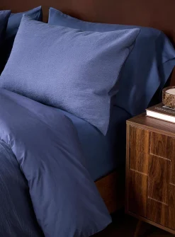 Indigo linen and organic cotton duvet cover set