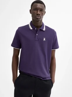 Indigo striped textured collar polo