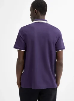 Indigo striped textured collar polo