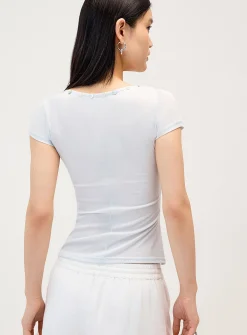 Iridescent buttons V-neck T-shirt