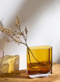 Irregular curves amber glass vase
