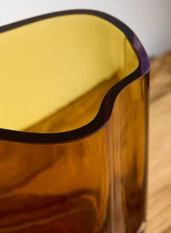 Irregular curves amber glass vase