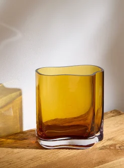 Irregular curves amber glass vase