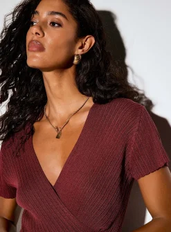 Irregular ribbing crossover V-neck sweater