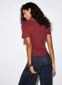 Irregular ribbing crossover V-neck sweater