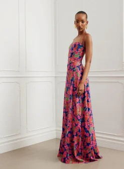 Isabella vibrant flowers laced back maxi dress