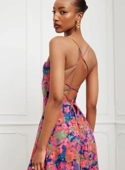 Isabella vibrant flowers laced back maxi dress