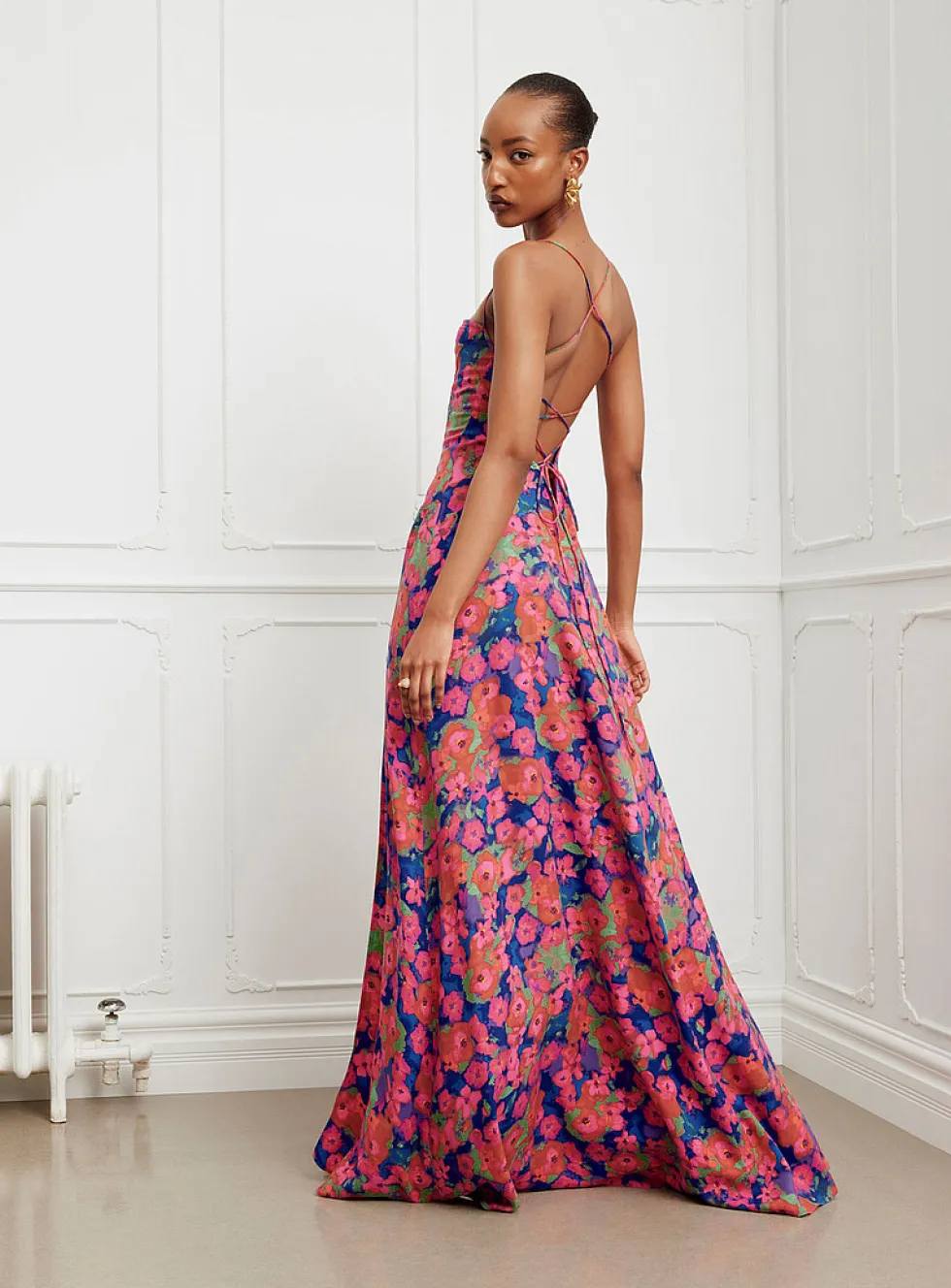 Isabella vibrant flowers laced back maxi dress