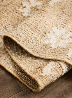 Ivory flowers wool and jute hallway rug