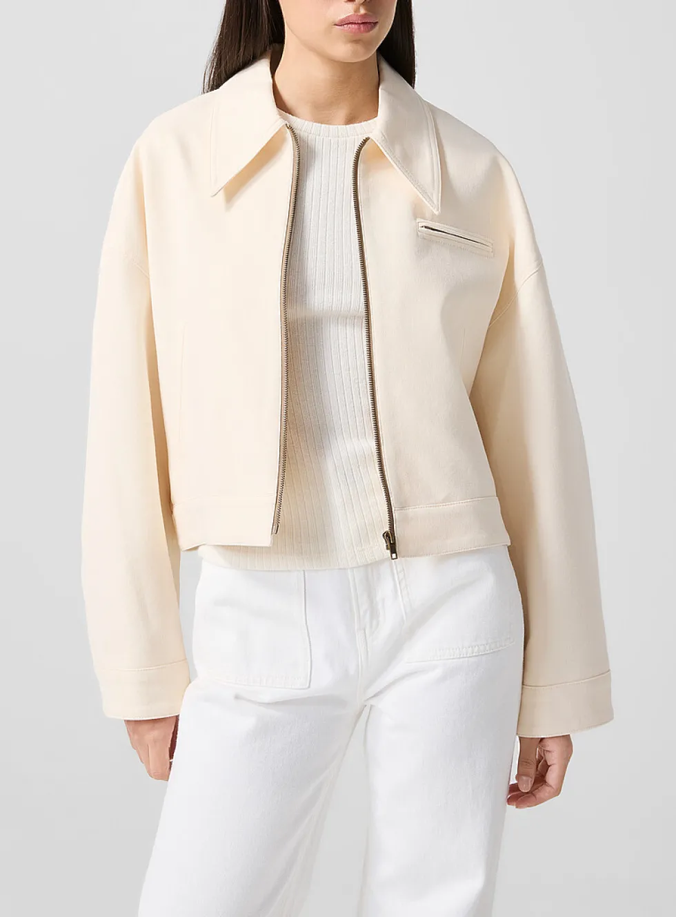 Ivory zippered cropped jacket