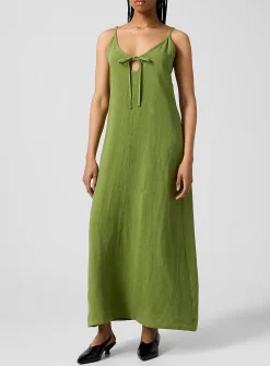 Ivy tie-collar pure linen maxi dress