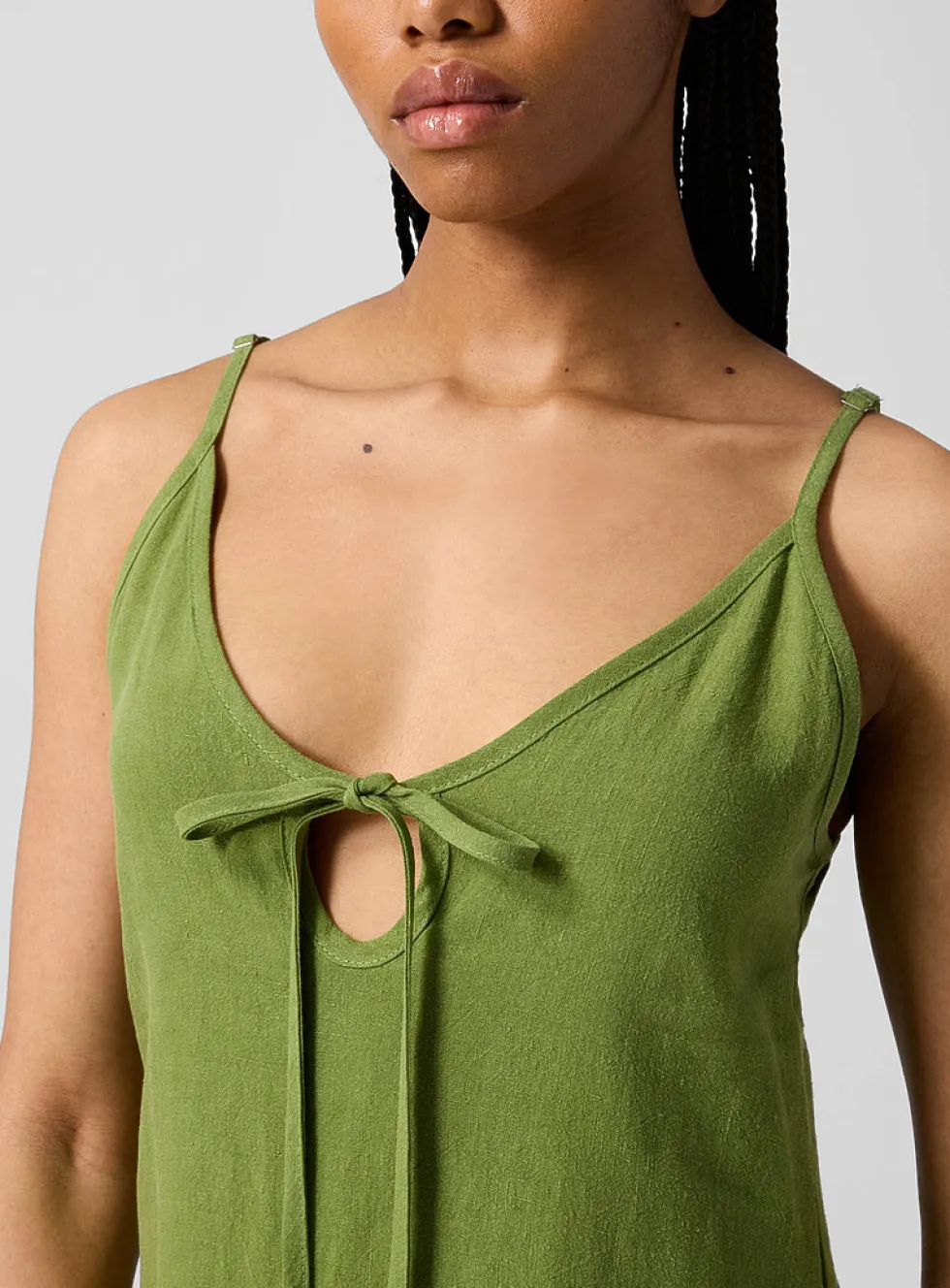 Ivy tie-collar pure linen maxi dress