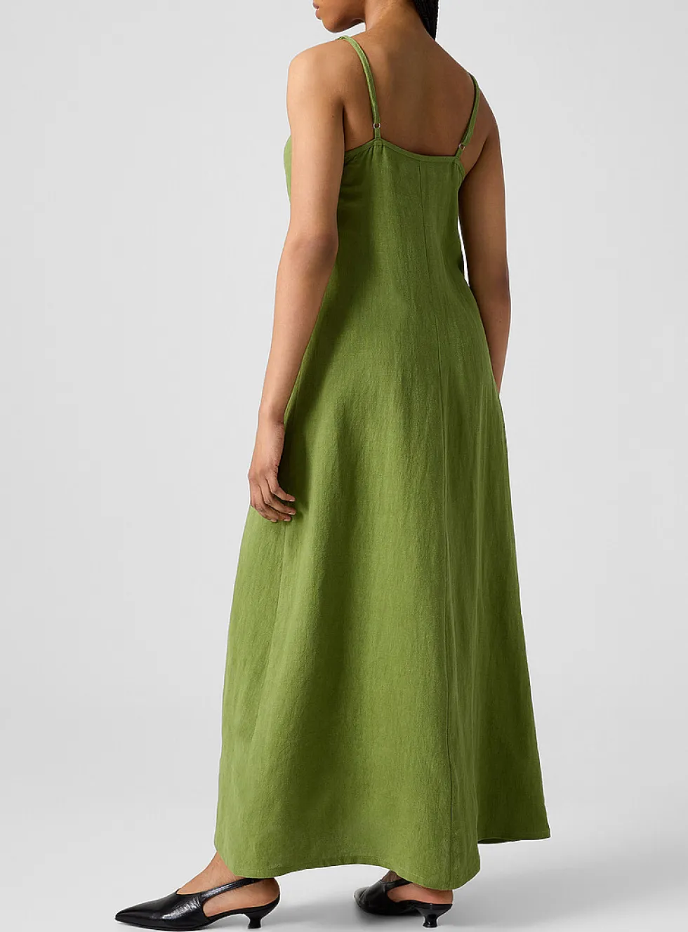 Ivy tie-collar pure linen maxi dress