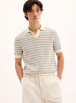 Jacquard knit Johnny collar polo