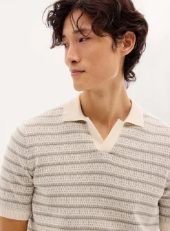 Jacquard knit Johnny collar polo