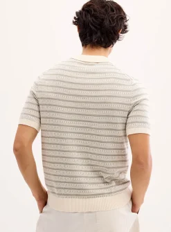 Jacquard knit Johnny collar polo