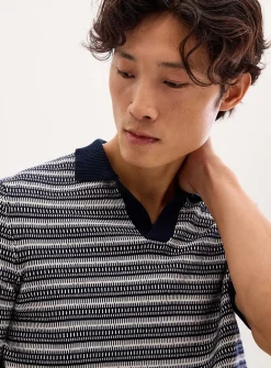 Jacquard knit Johnny collar polo