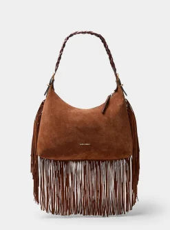 Jess cognac fringed suede shoulder bag