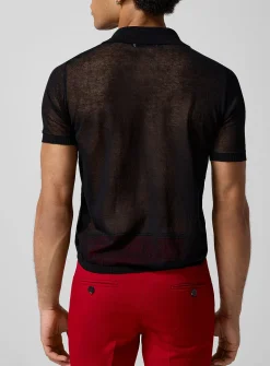 Jewel-buttons sheer knit polo shirt