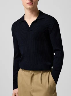 Johnny collar cotton-silk ribbed polo shirt