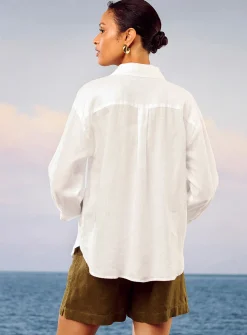 Johnny collar pure linen blouse