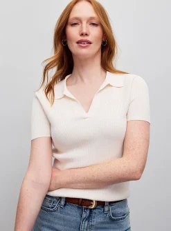 Johnny collar ribbed cream-coloured sweater