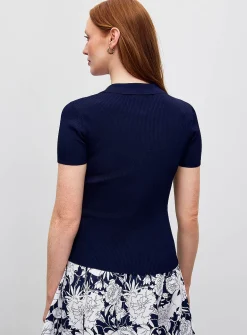Johnny collar ribbed navy-blue sweater